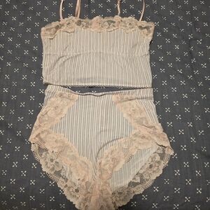 Victoria's Secret Pink Striped Lace Chemise Set